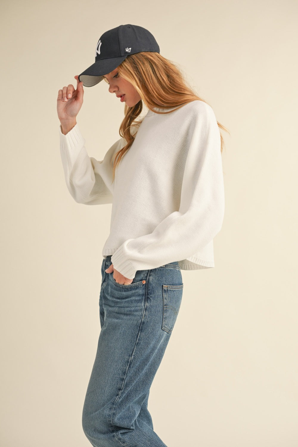 Mable Round Neck Dolman Sleeve Cropped Sweater-Bella Boutique Collective