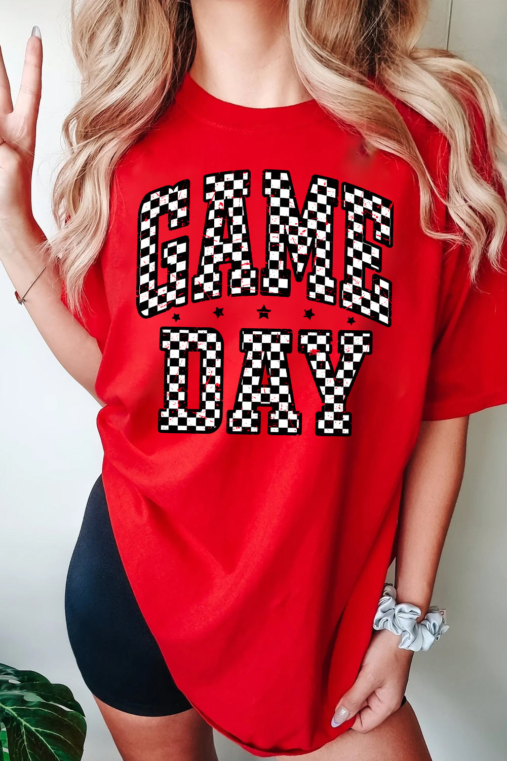 Red Checkered Game Day Graphic T Shirt-Bella Boutique Collective