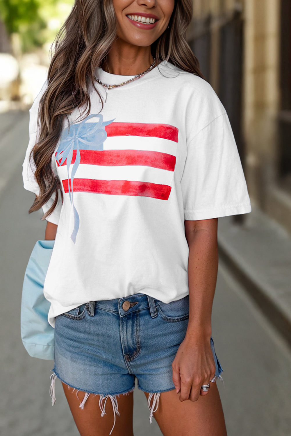 White Flag Bow Graphic Crewneck Tee-Bella Boutique Collective