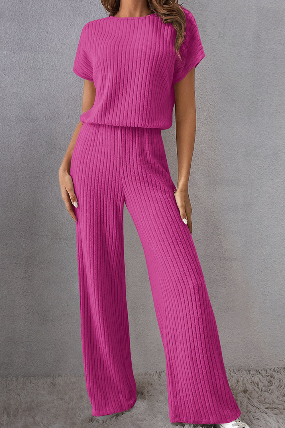 Round Neck Short Sleeve Jumpsuit-Bella Boutique Collective