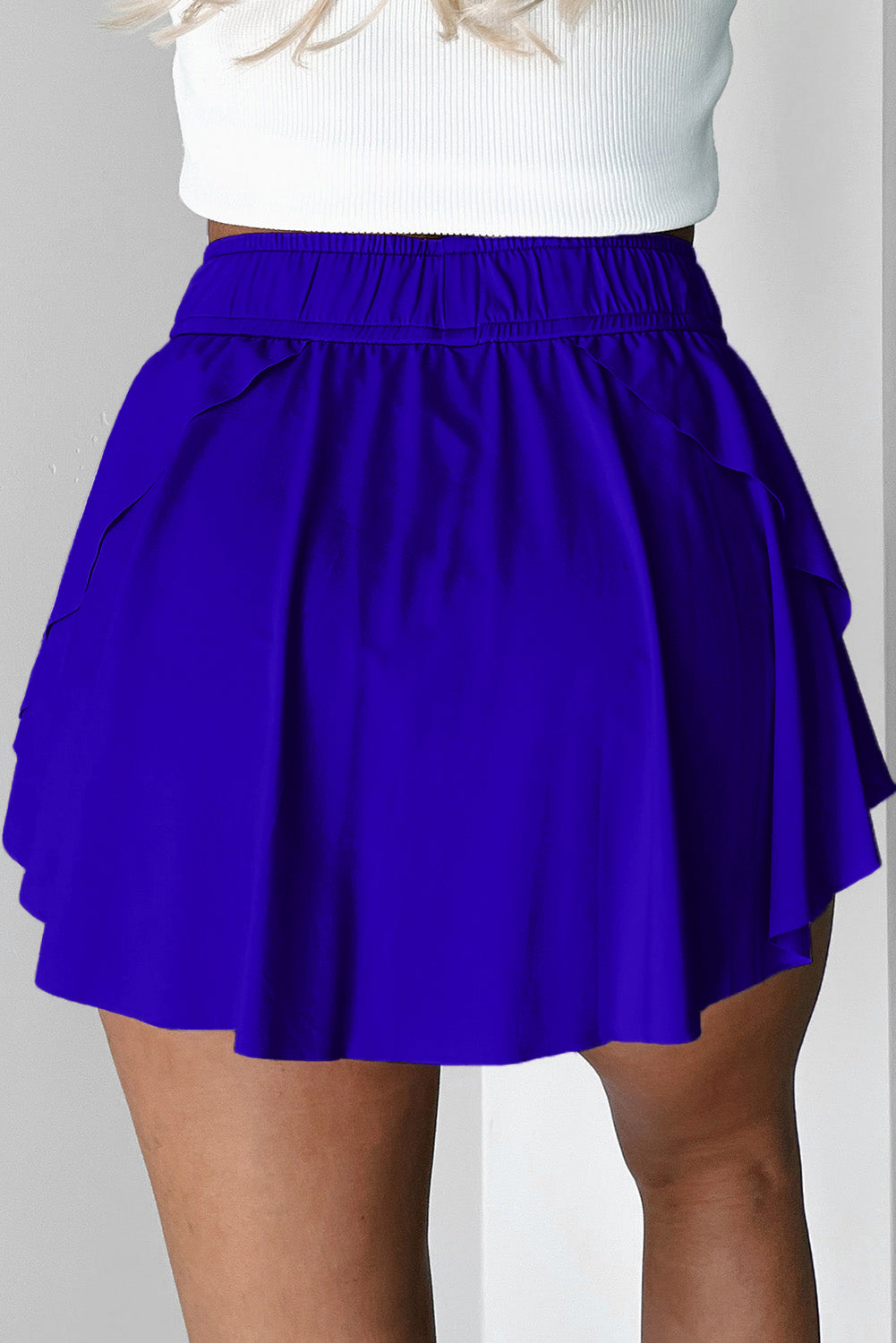 Dark Blue Drawstring High Waist Lined Tennis Skorts-Bella Boutique Collective