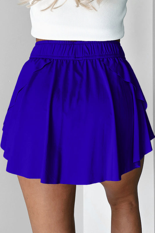 Dark Blue Drawstring High Waist Lined Tennis Skorts-Bella Boutique Collective