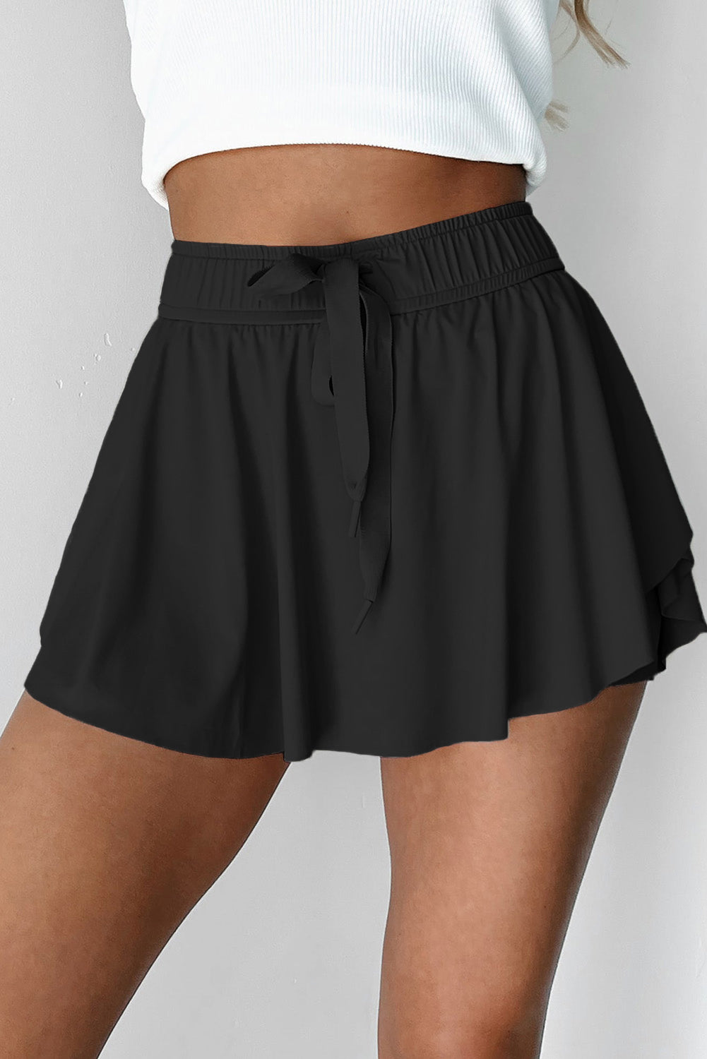 Black Drawstring High Waist Lined Tennis Skorts-Bella Boutique Collective