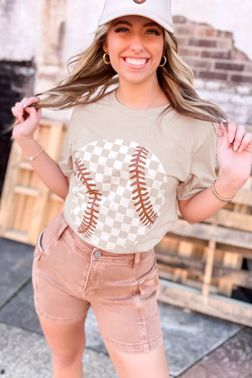 Jet Stream Checkered Baseball Graphic Tee-Bella Boutique Collective