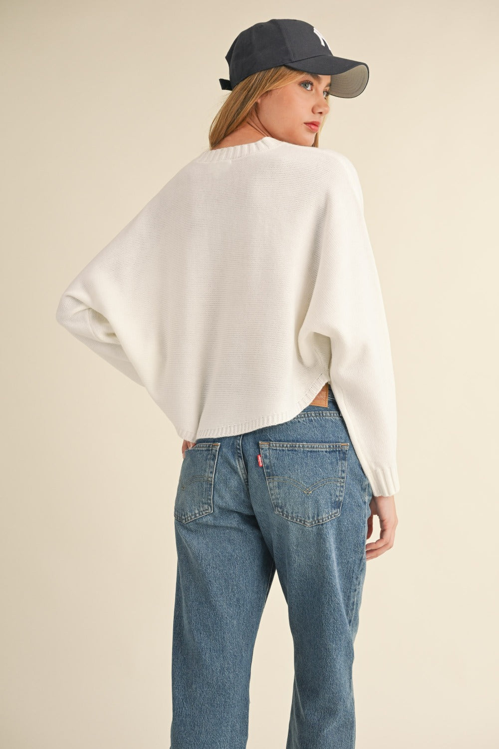 Mable Round Neck Dolman Sleeve Cropped Sweater-Bella Boutique Collective