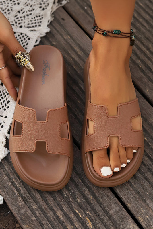Chestnut Cutout Design Open Toe Platform Slippers (Run Small, Size Up)-Bella Boutique Collective