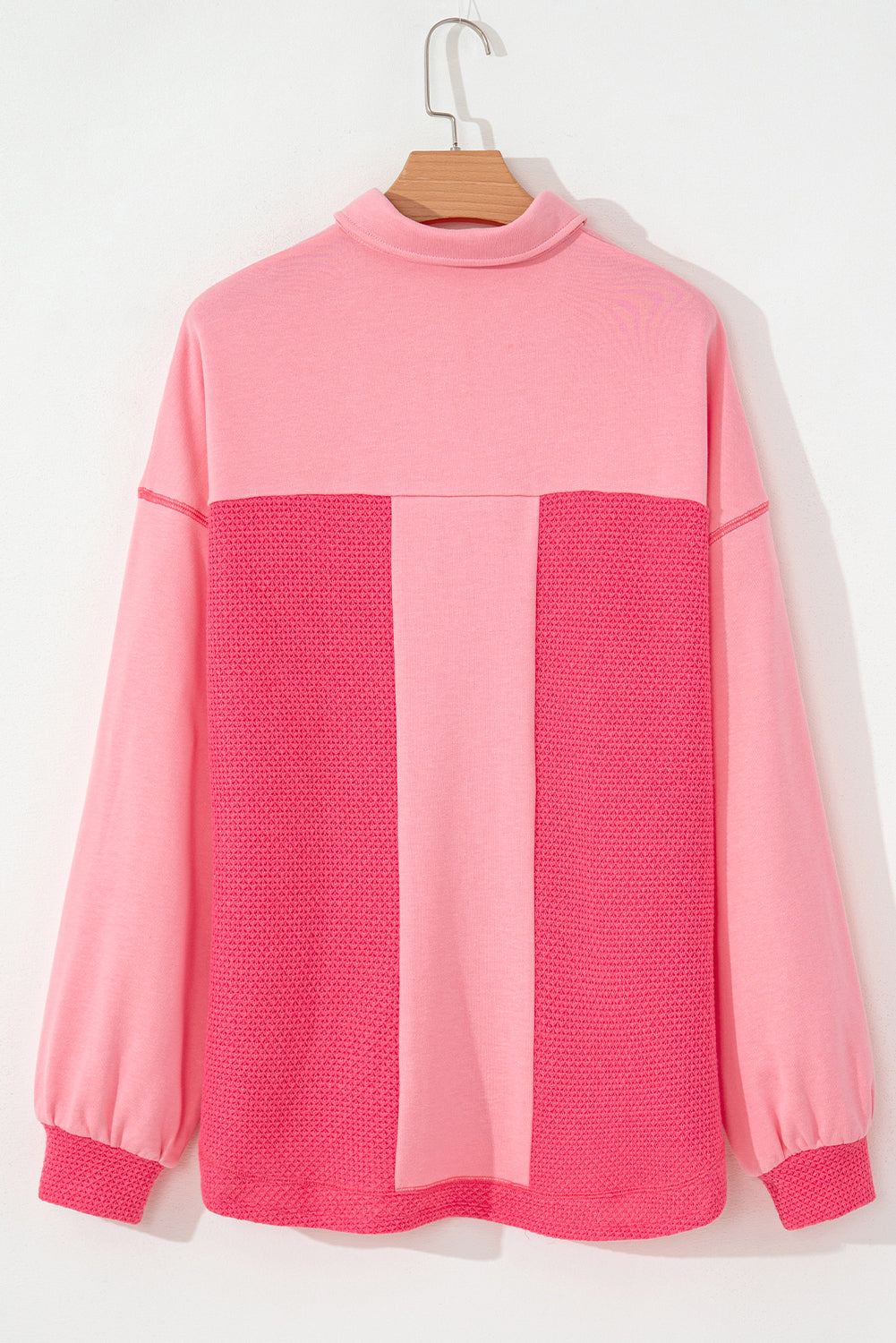 Peach Blossom Two Tone Contrast Waffle Knit Buttoned Loose Shacket-Bella Boutique Collective
