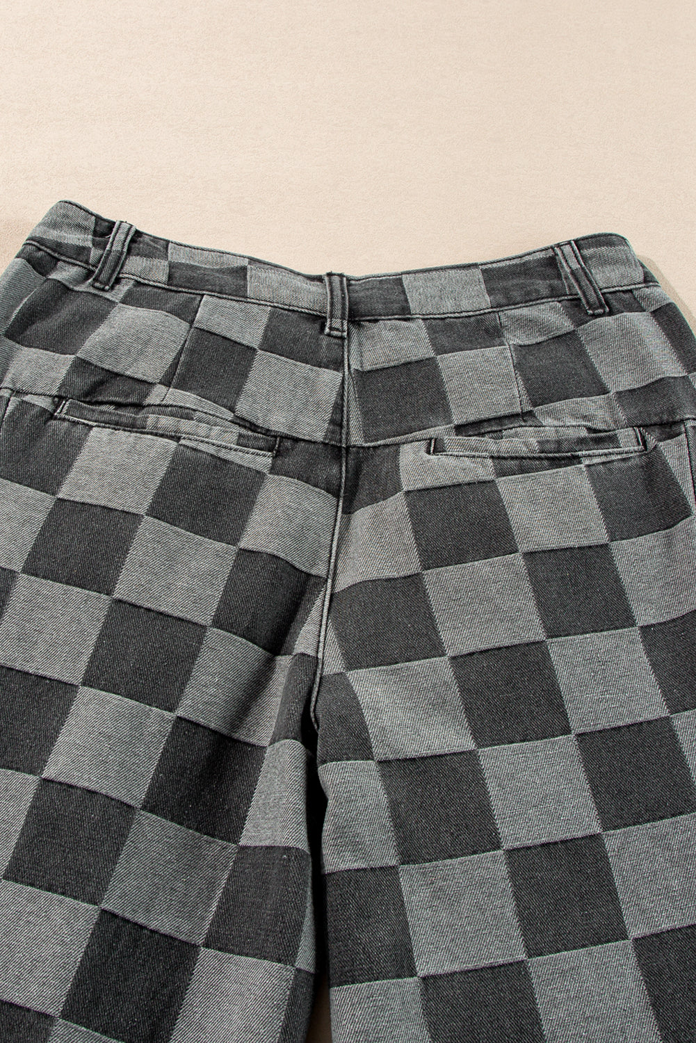 Dark Grey Checkered Denim Wide Leg Jeans-Bella Boutique Collective