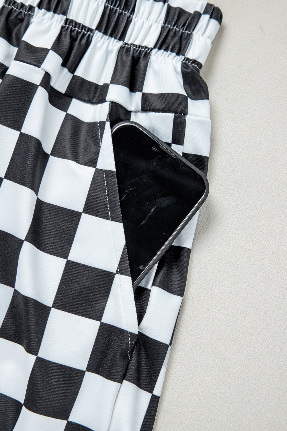 Black Checkered Print High Waist Casual Shorts-Bella Boutique Collective