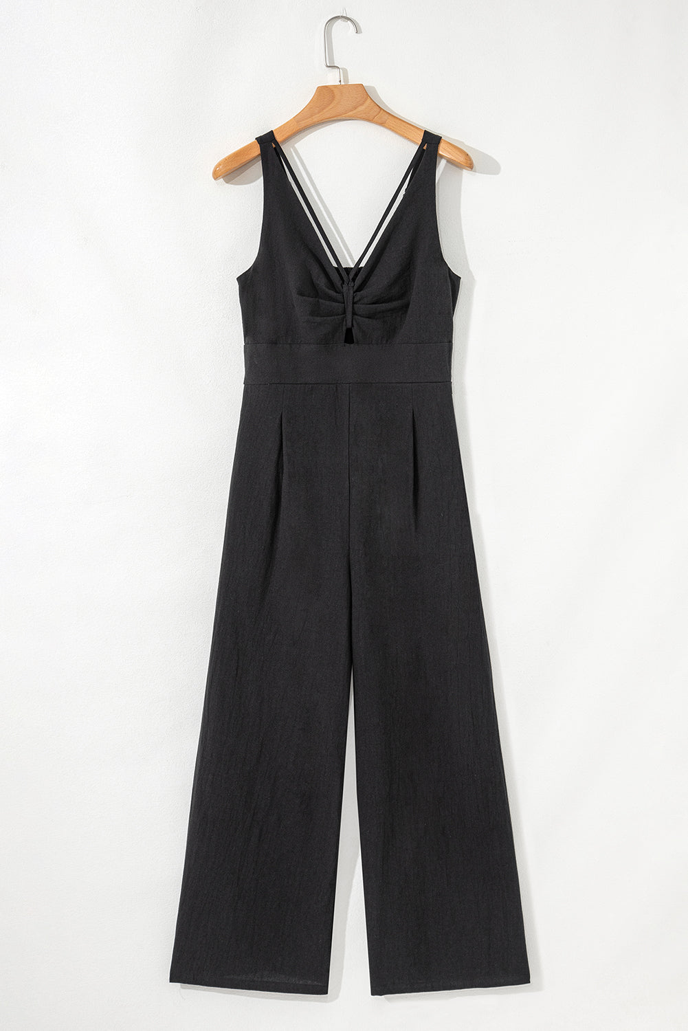 Black Front Cut Out Smocked Back Sleeveless Wide Leg Jumpsuit-Bella Boutique Collective