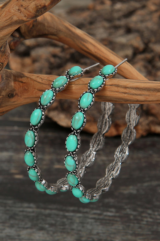 Sky Blue Gem Inlay Retro C-shape Earrings-Bella Boutique Collective