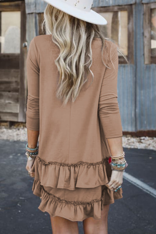 Goat Scoop Neck Tiered Ruffled Hem Long Sleeve Mini Dress-Bella Boutique Collective