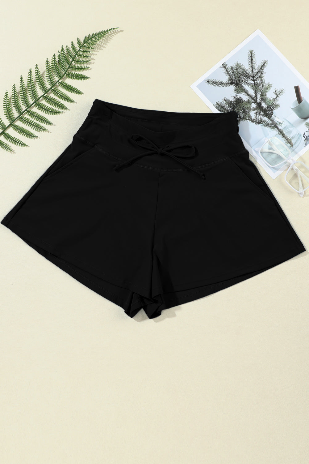 Black Drawstring Wide Leg Swim Shorts-Bella Boutique Collective