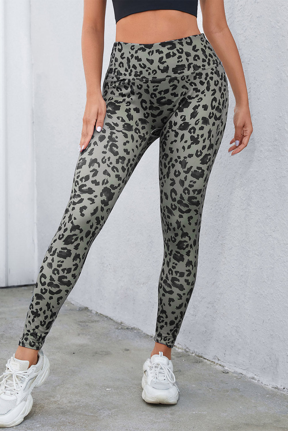 Gray Classic Leopard Print Active Leggings-Bella Boutique Collective