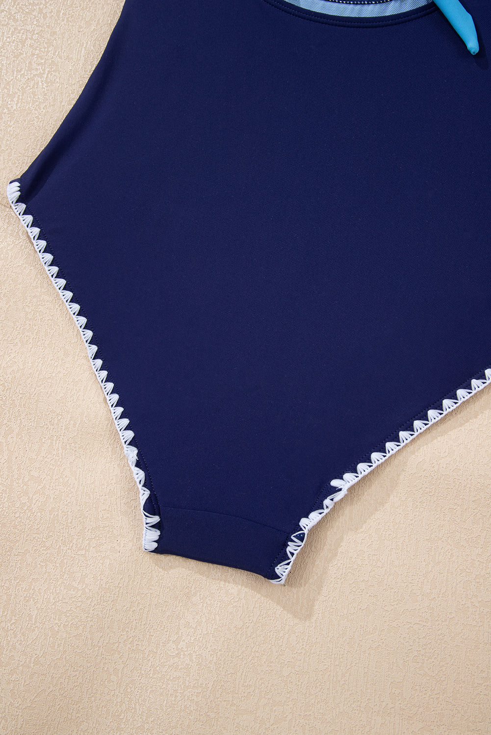 Beau Blue Ric Rac Trim Contrasted Patchwork Cutout One Piece Swimsuit