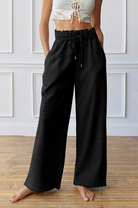 Black Elastic High Waist Drawstring Sweatpants-Bella Boutique Collective