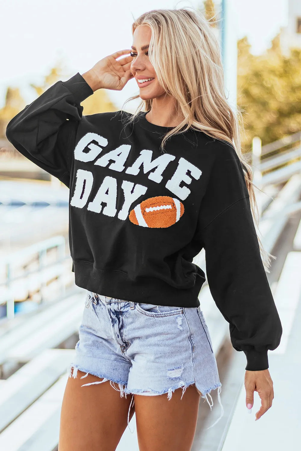 GAME DAY Round Neck Long Sleeve Sweatshirt-Bella Boutique Collective