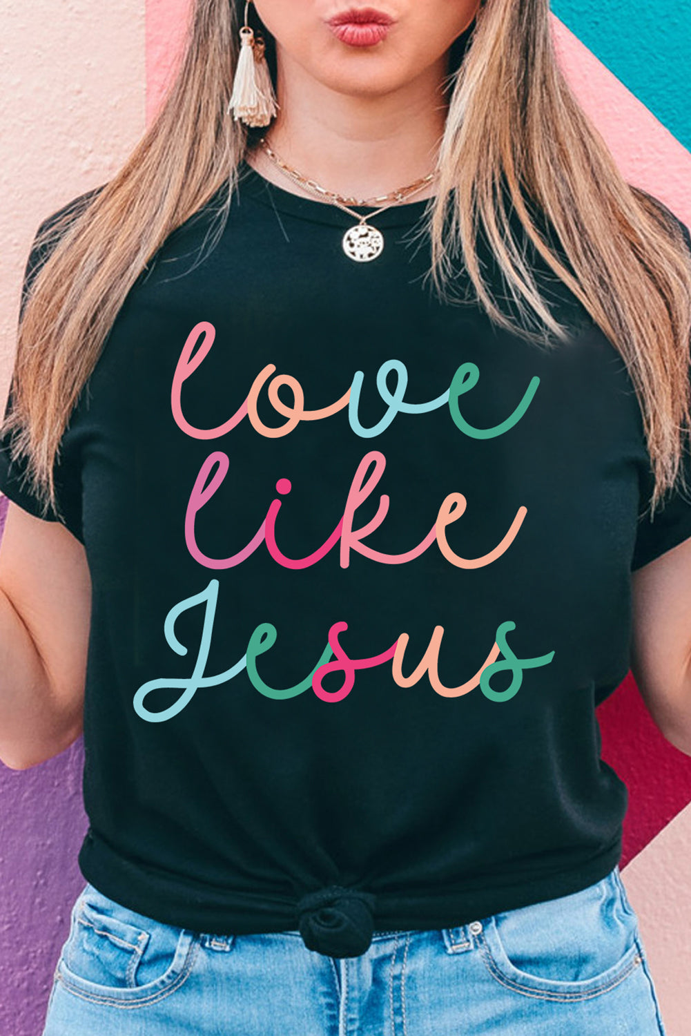 Black Love Like Jesus Crew Neck Graphic Tee-Bella Boutique Collective