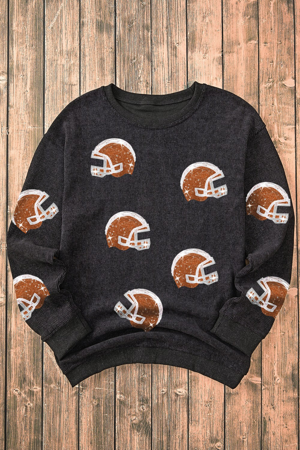 Sequin Helmet Round Neck Long Sleeve Sweatshirt-Bella Boutique Collective