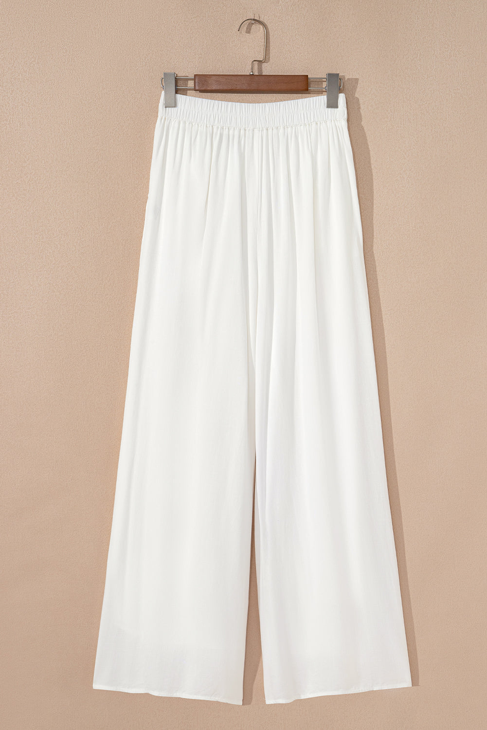 White Solid Drop Waist Pleated Wide Leg Casual Pants-Bella Boutique Collective