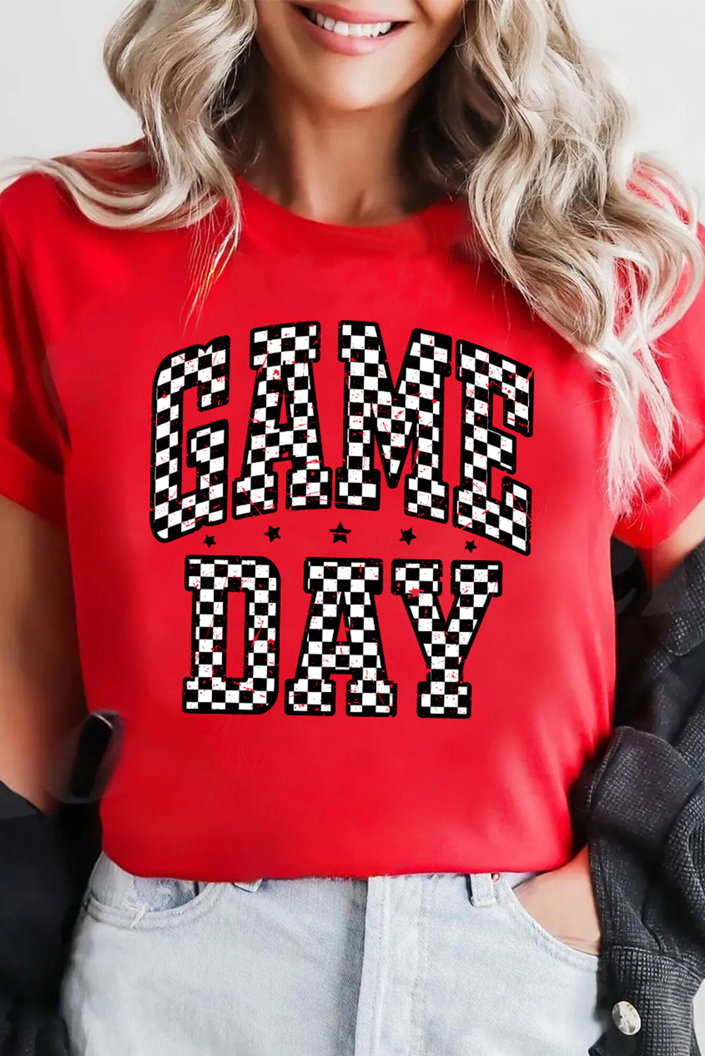 Red Checkered Game Day Graphic T Shirt-Bella Boutique Collective