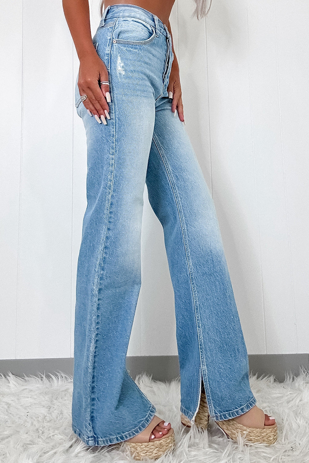 Myosotis High Rise Shift Slit Leg Straight Jeans-Bella Boutique Collective