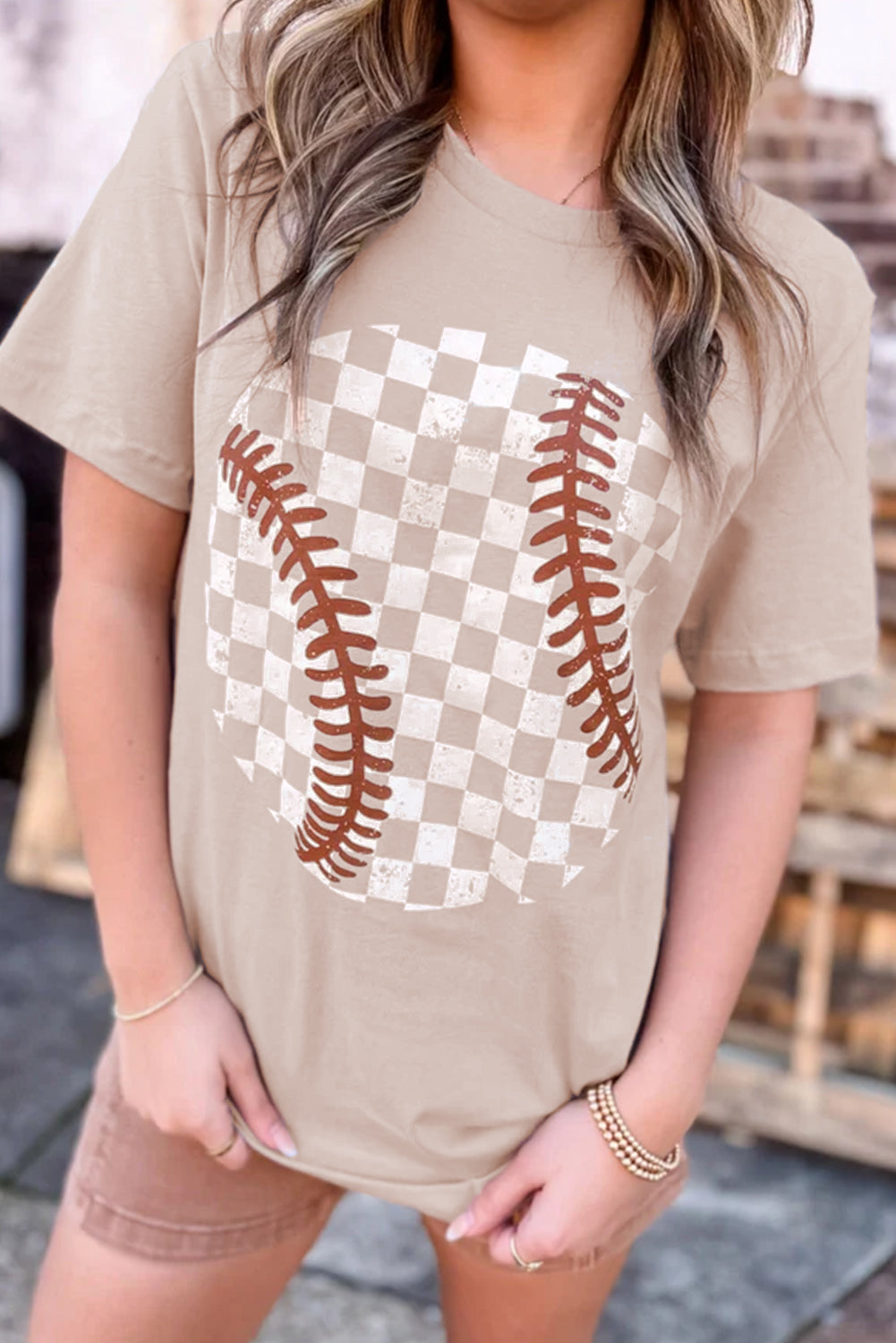 Jet Stream Checkered Baseball Graphic Tee-Bella Boutique Collective