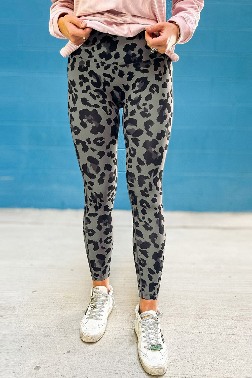 Gray Classic Leopard Print Active Leggings-Bella Boutique Collective