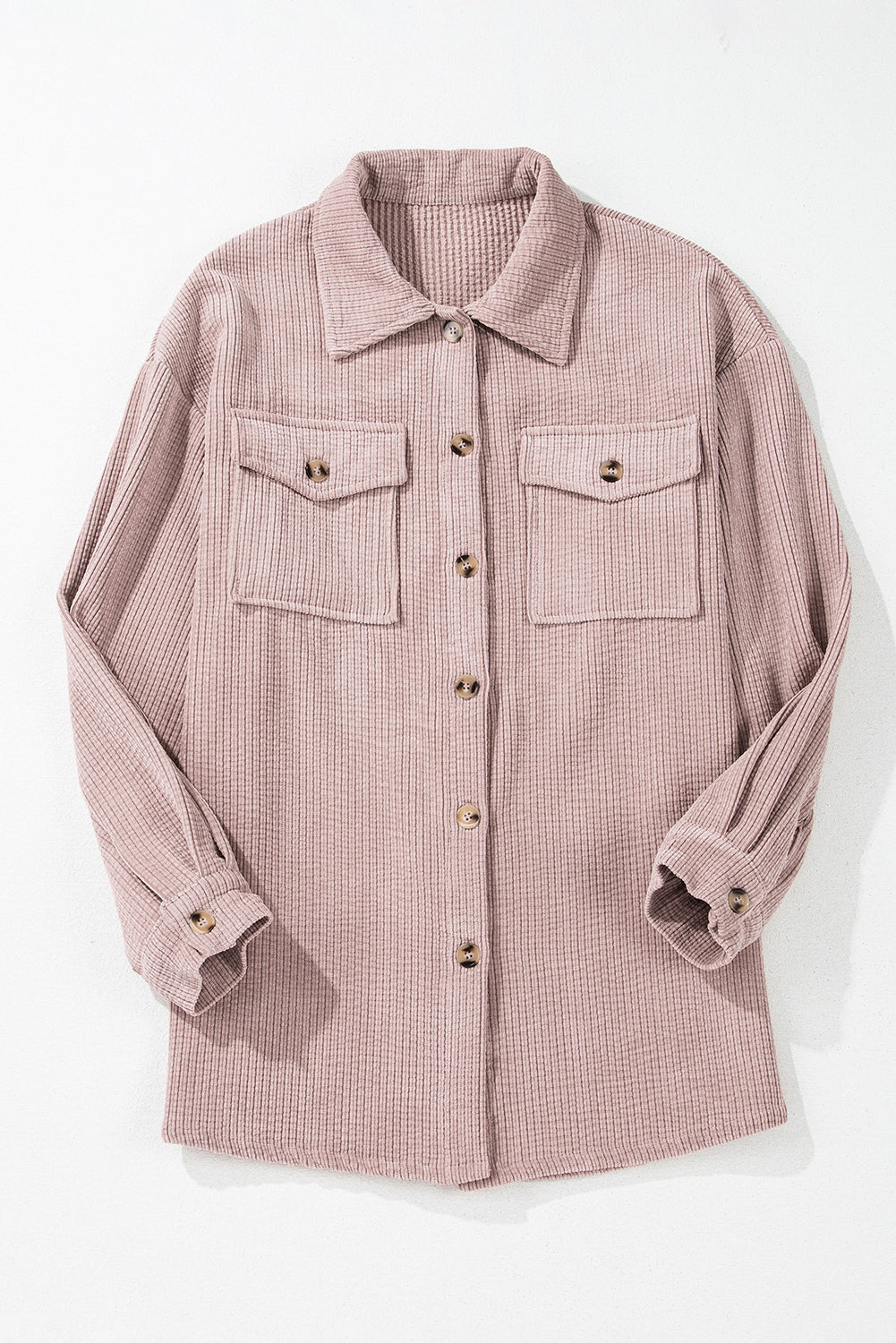 Light Pink Corduroy Flap Pocket Button Up Shacket-Bella Boutique Collective