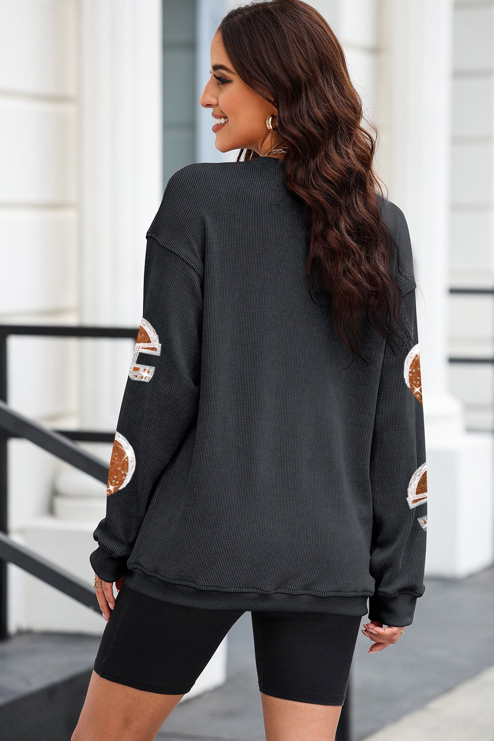 Sequin Helmet Round Neck Long Sleeve Sweatshirt-Bella Boutique Collective