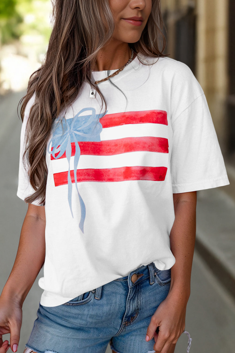 White Flag Bow Graphic Crewneck Tee-Bella Boutique Collective