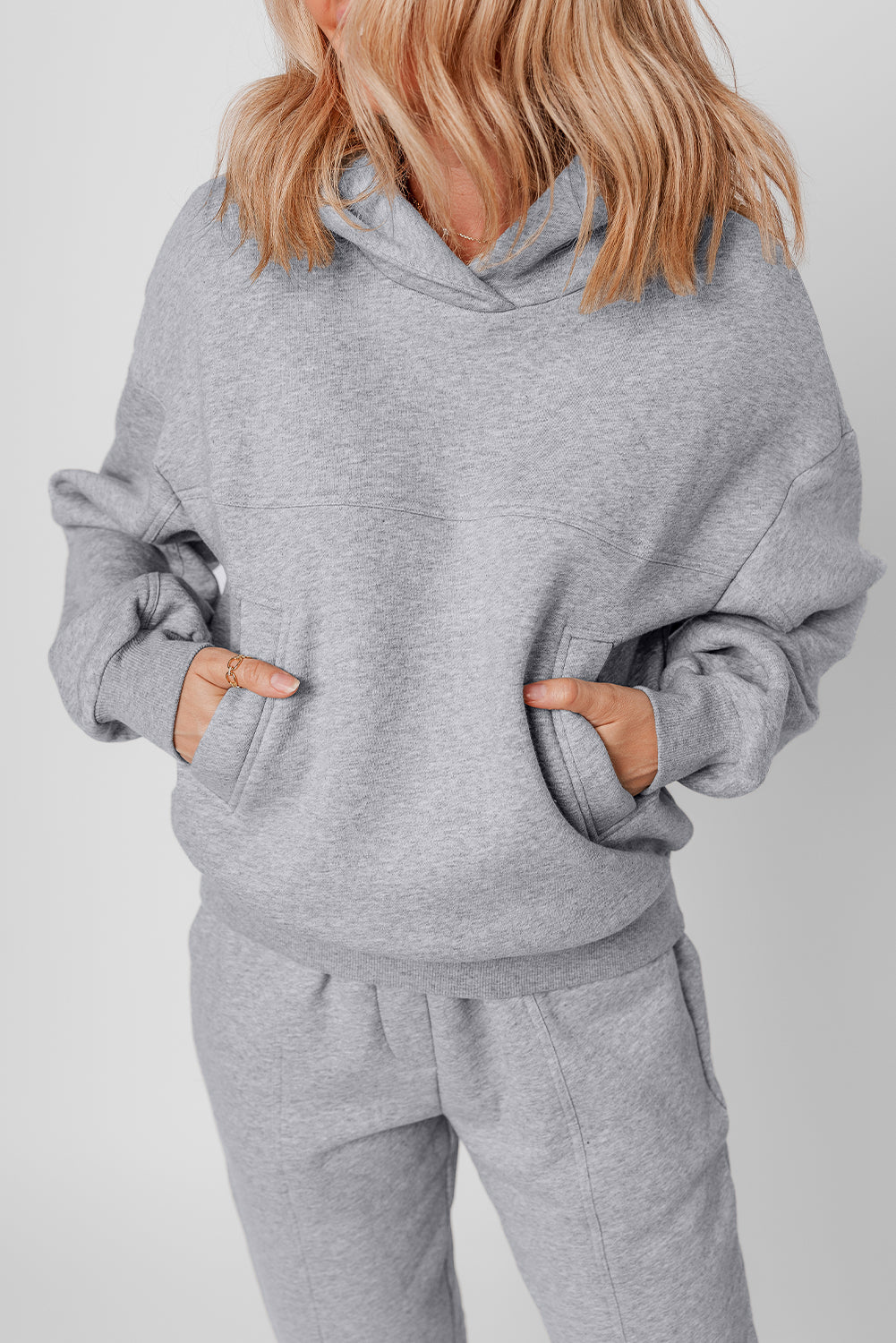 Gray Solid Exposed Seams Hoodie and Joggers Activewear Set-Bella Boutique Collective