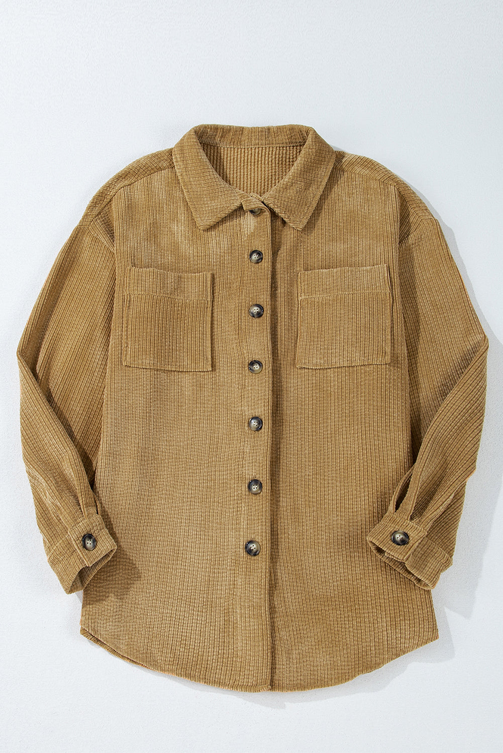 Light French Beige Patched Pocket Button Up Corduroy Shacket-Bella Boutique Collective