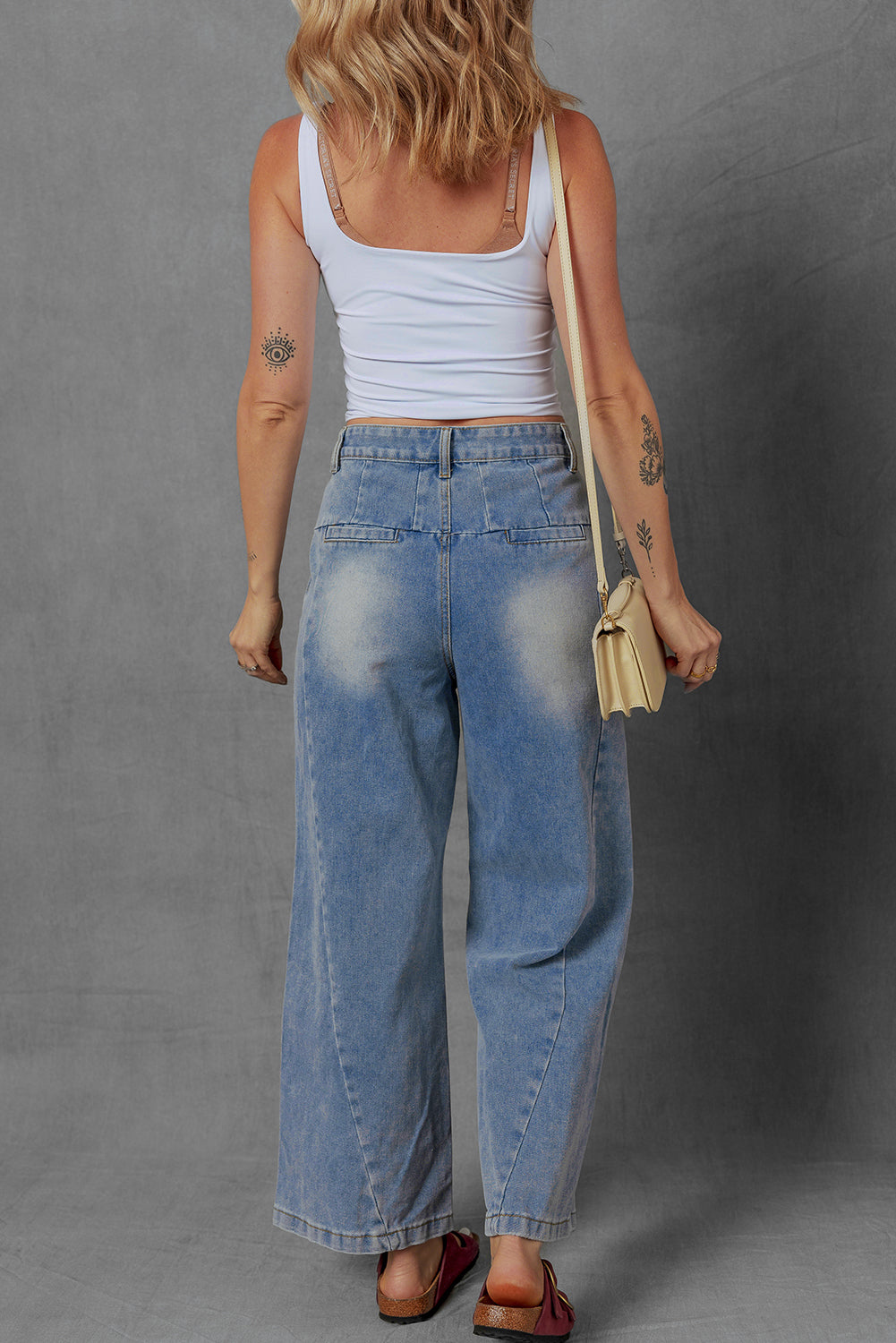 Ashleigh Blue Washed Pleated Detail Wide Leg Jeans-Bella Boutique Collective