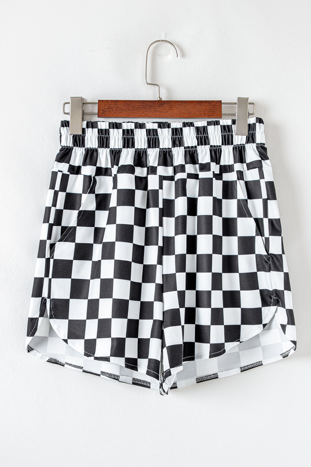 Black Checkered Print High Waist Casual Shorts-Bella Boutique Collective