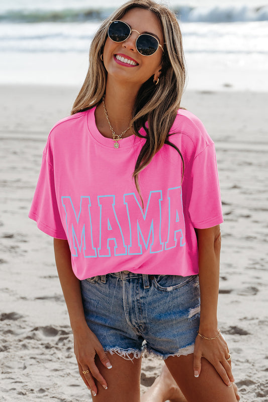 Bright Pink MAMA Letter Graphic Neon T Shirt-Bella Boutique Collective