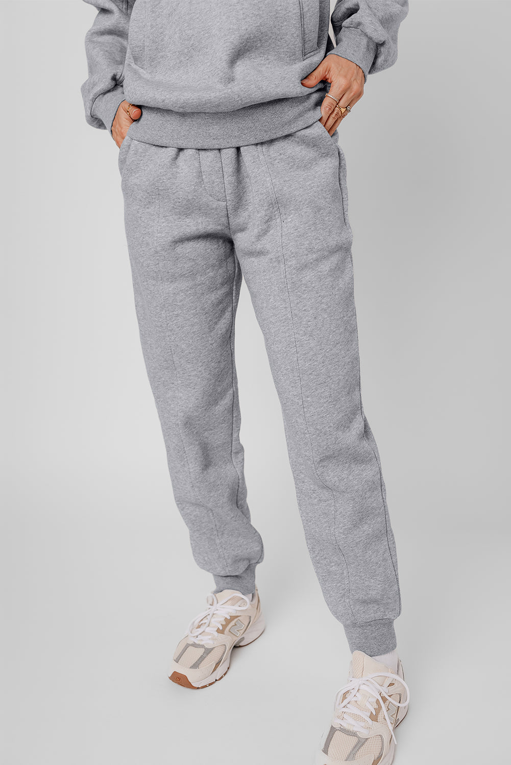 Gray Solid Exposed Seams Hoodie and Joggers Activewear Set-Bella Boutique Collective
