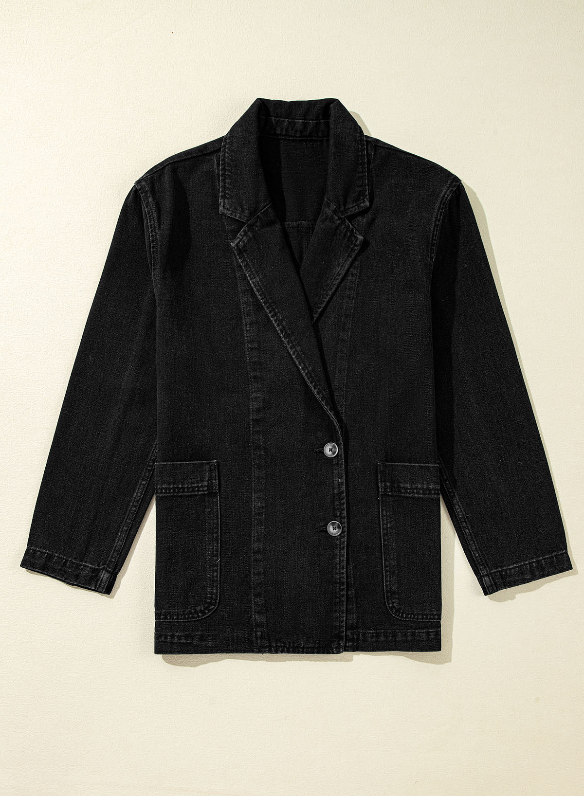 Black Side Pockets Lapel Collar Denim Jacket-Bella Boutique Collective
