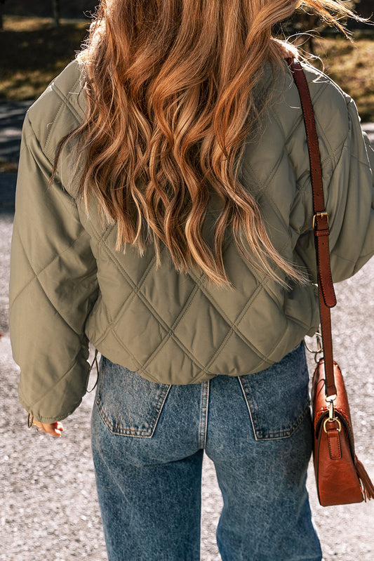 Jungle Green Teddy Collar Flap Pockets Quilted Puffer Jacket-Bella Boutique Collective