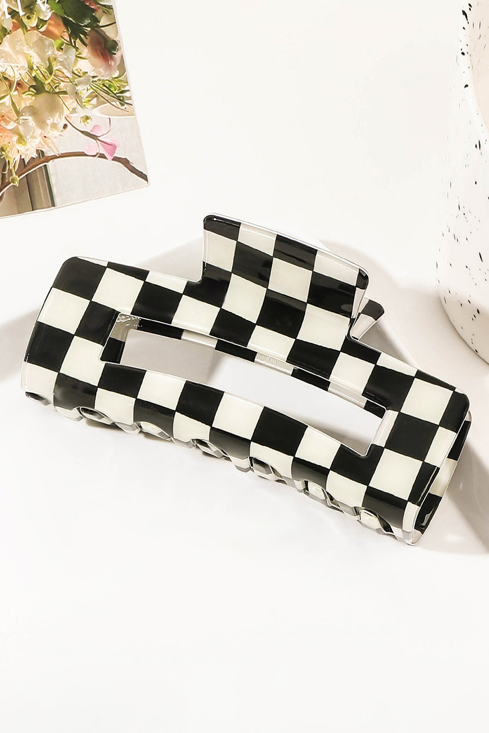 Black Checkered Print Hollow Out Hair Clip-Bella Boutique Collective