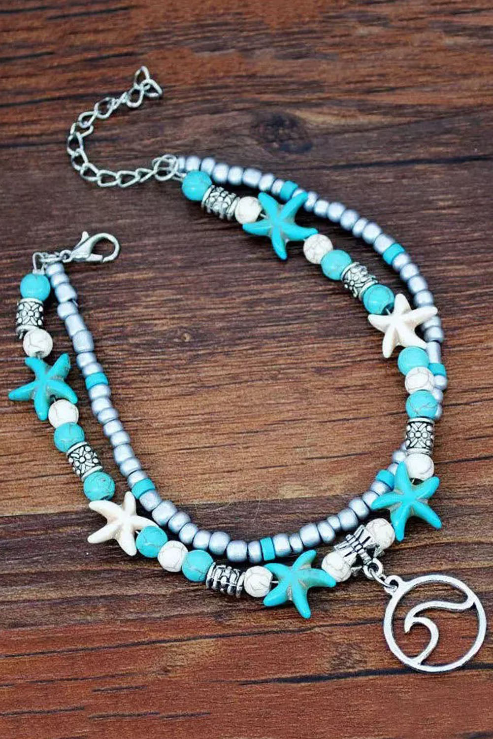 Sky Blue Beach Double Anklet-Bella Boutique Collective