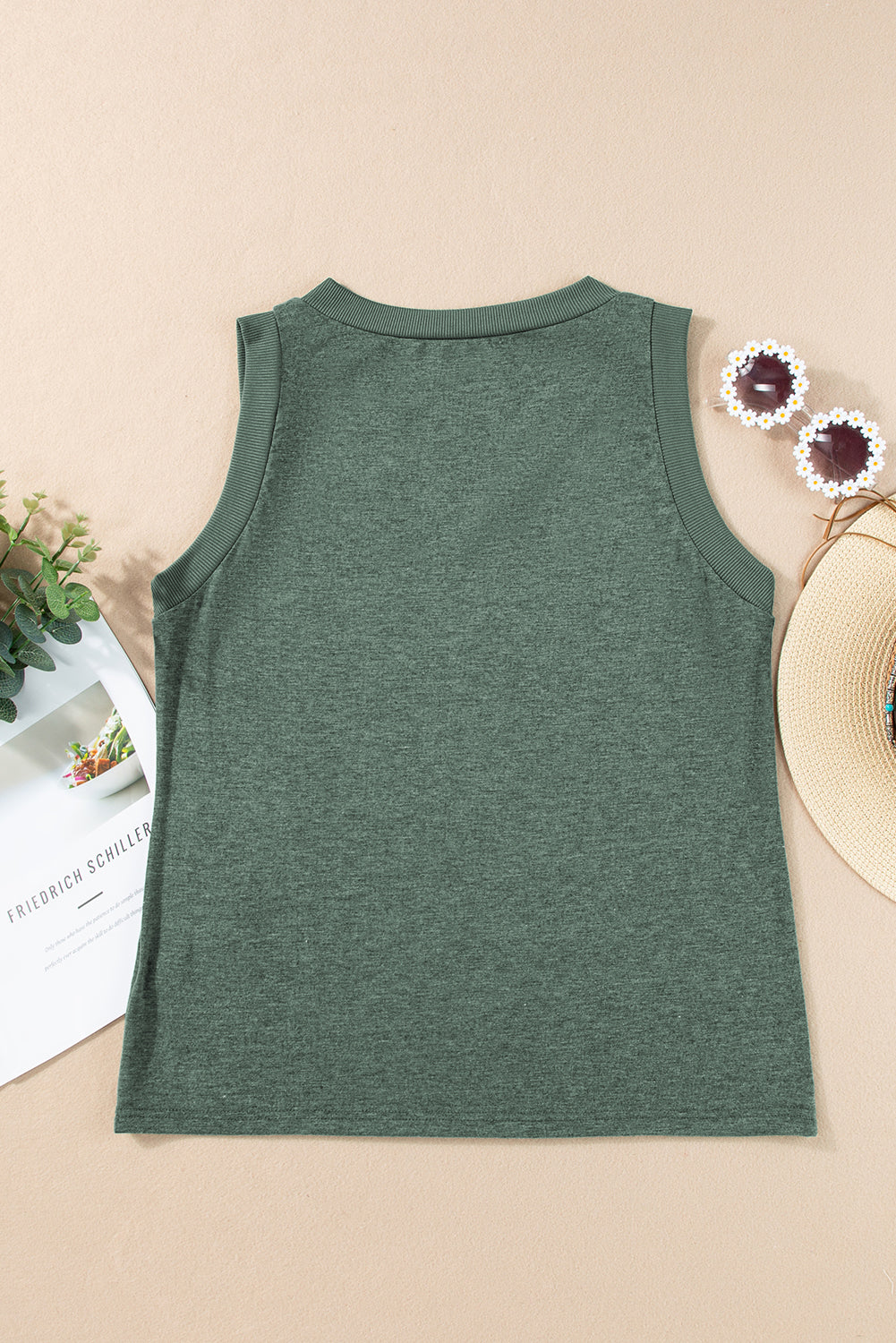 Mist Green Ribbed V Neck Tank-Bella Boutique Collective