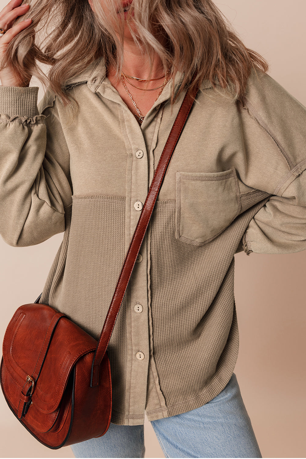 Goat Mineral Wash Textured Patchwork Loose Fit Shacket-Bella Boutique Collective