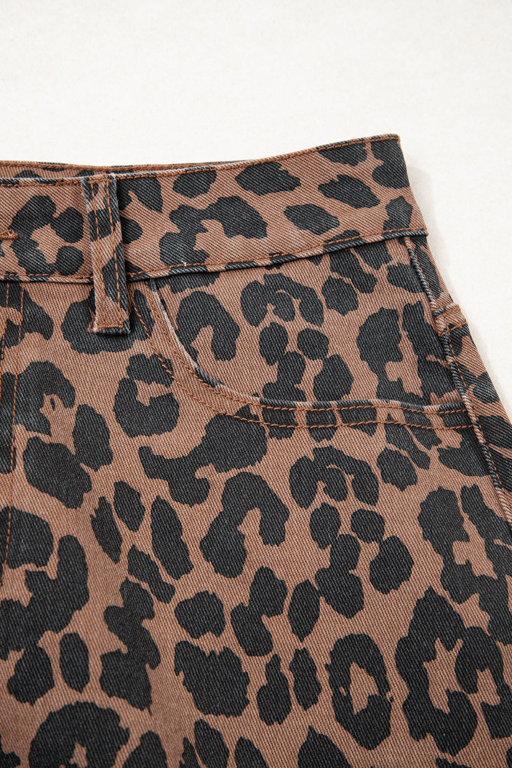 Brown Leopard Denim Frayed Split Denim Midi Skirt-Bella Boutique Collective