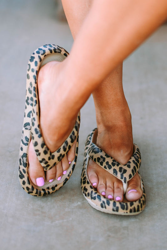 Leopard Print Thick Sole Flip Flops-Bella Boutique Collective