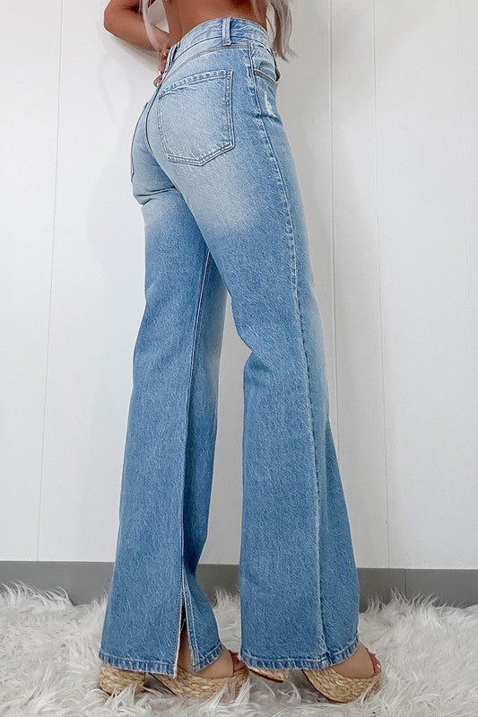 Myosotis High Rise Shift Slit Leg Straight Jeans-Bella Boutique Collective