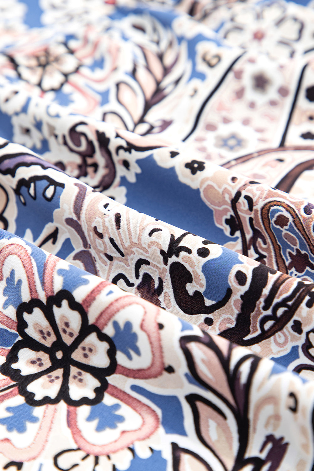 Blue Paisley Print Twist Detail Smocked Back Spaghetti Straps Long Dress-Bella Boutique Collective
