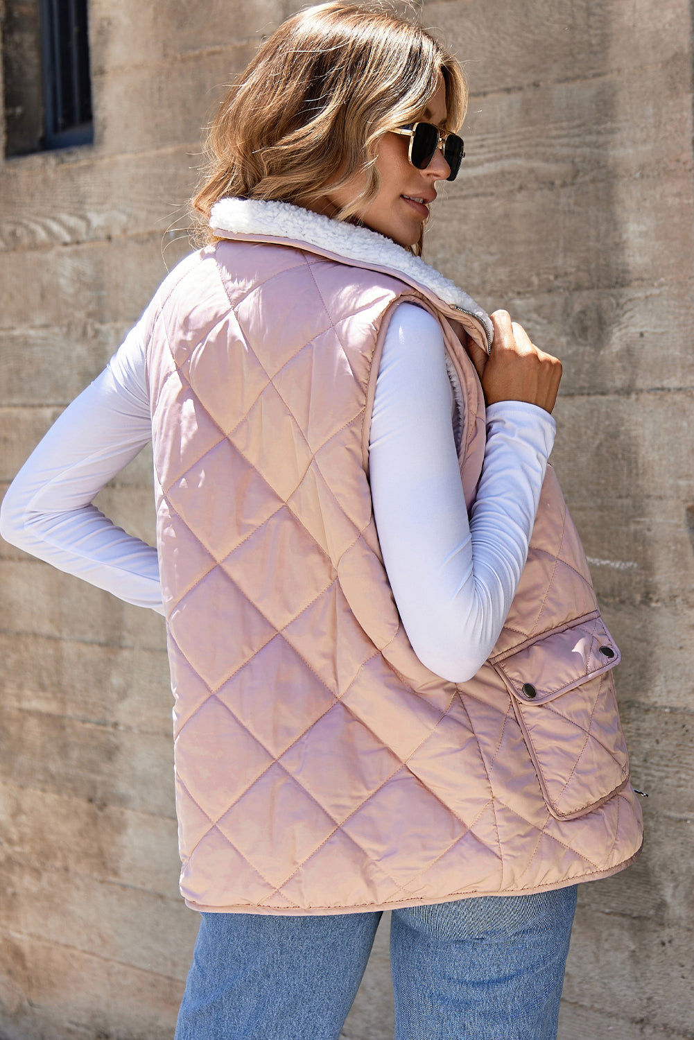Pink Fleece Lined Quilted Vest Coats-Bella Boutique Collective