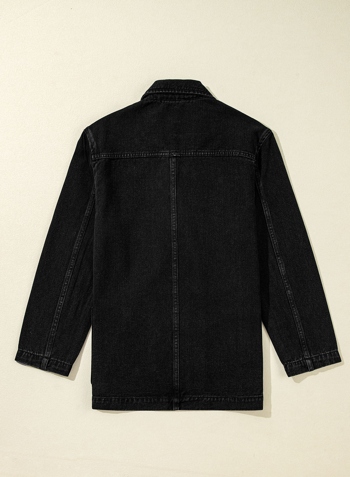 Black Side Pockets Lapel Collar Denim Jacket-Bella Boutique Collective