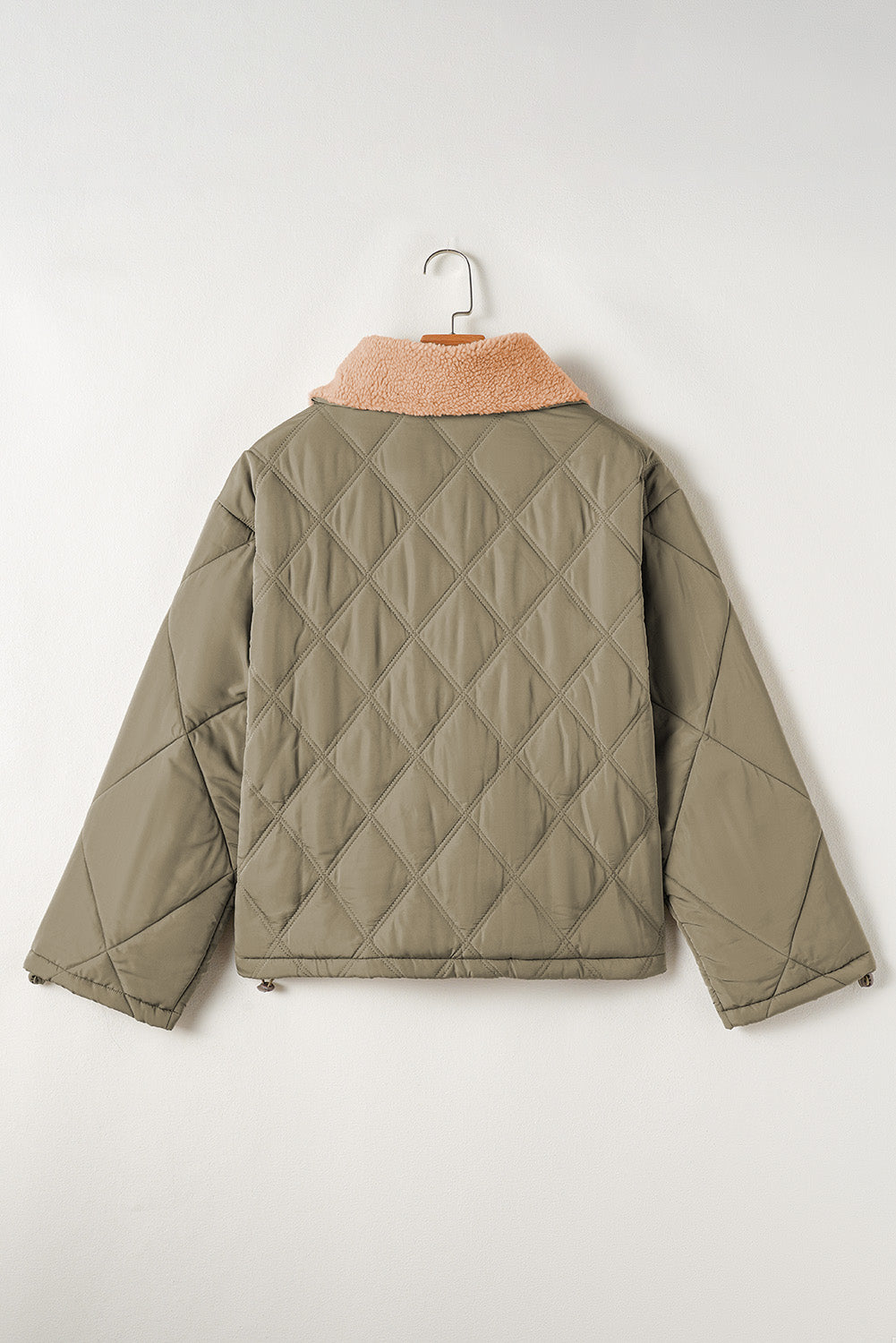 Jungle Green Teddy Collar Flap Pockets Quilted Puffer Jacket-Bella Boutique Collective